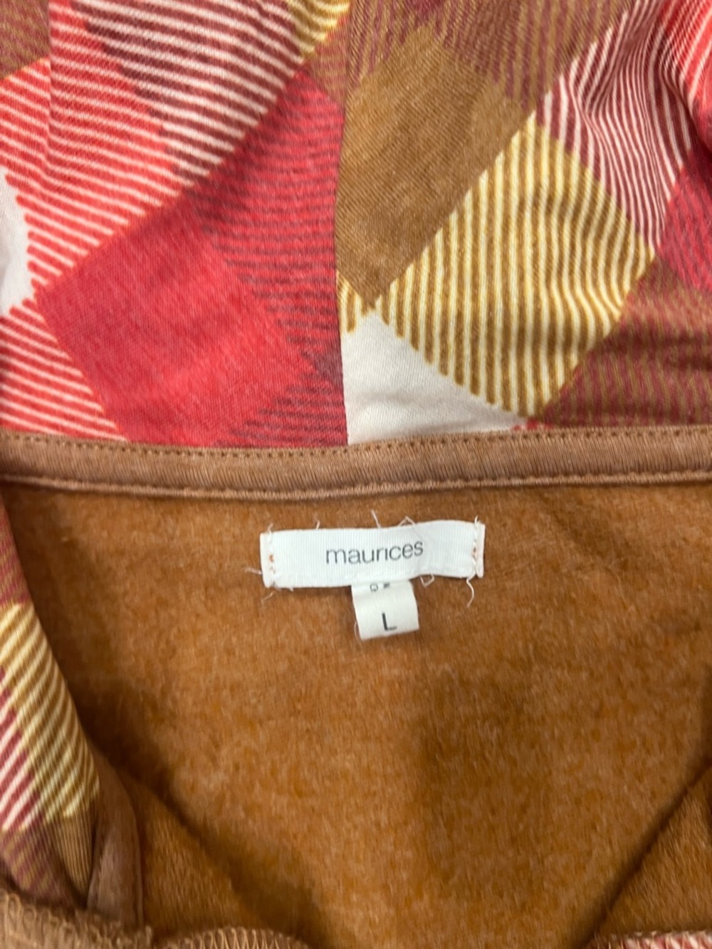 Maurices Multi-Color Plaid-Lined Rust Hoodie - Picture 3 of 4